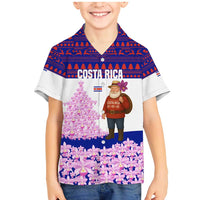 Costa Rica Christmas Family Matching Mermaid Dress and Hawaiian Shirt with Santa Claus Pink Orchid Tree National Emblem and Festive Pattern Design - Wonder Print Shop