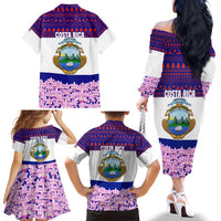 Costa Rica Christmas Family Matching Off The Shoulder Long Sleeve Dress and Hawaiian Shirt with Santa Claus Pink Orchid Tree National Emblem and Festive Pattern Design - Wonder Print Shop