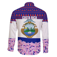 Costa Rica Christmas Family Matching Off The Shoulder Long Sleeve Dress and Hawaiian Shirt with Santa Claus Pink Orchid Tree National Emblem and Festive Pattern Design - Wonder Print Shop