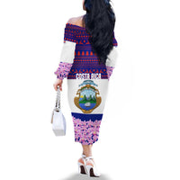 Costa Rica Christmas Family Matching Off The Shoulder Long Sleeve Dress and Hawaiian Shirt with Santa Claus Pink Orchid Tree National Emblem and Festive Pattern Design - Wonder Print Shop