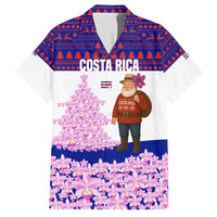 Costa Rica Christmas Family Matching Off Shoulder Short Dress and Hawaiian Shirt with Santa Claus Pink Orchid Tree National Emblem and Festive Pattern Design - Wonder Print Shop