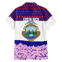 Costa Rica Christmas Family Matching Off Shoulder Short Dress and Hawaiian Shirt with Santa Claus Pink Orchid Tree National Emblem and Festive Pattern Design - Wonder Print Shop