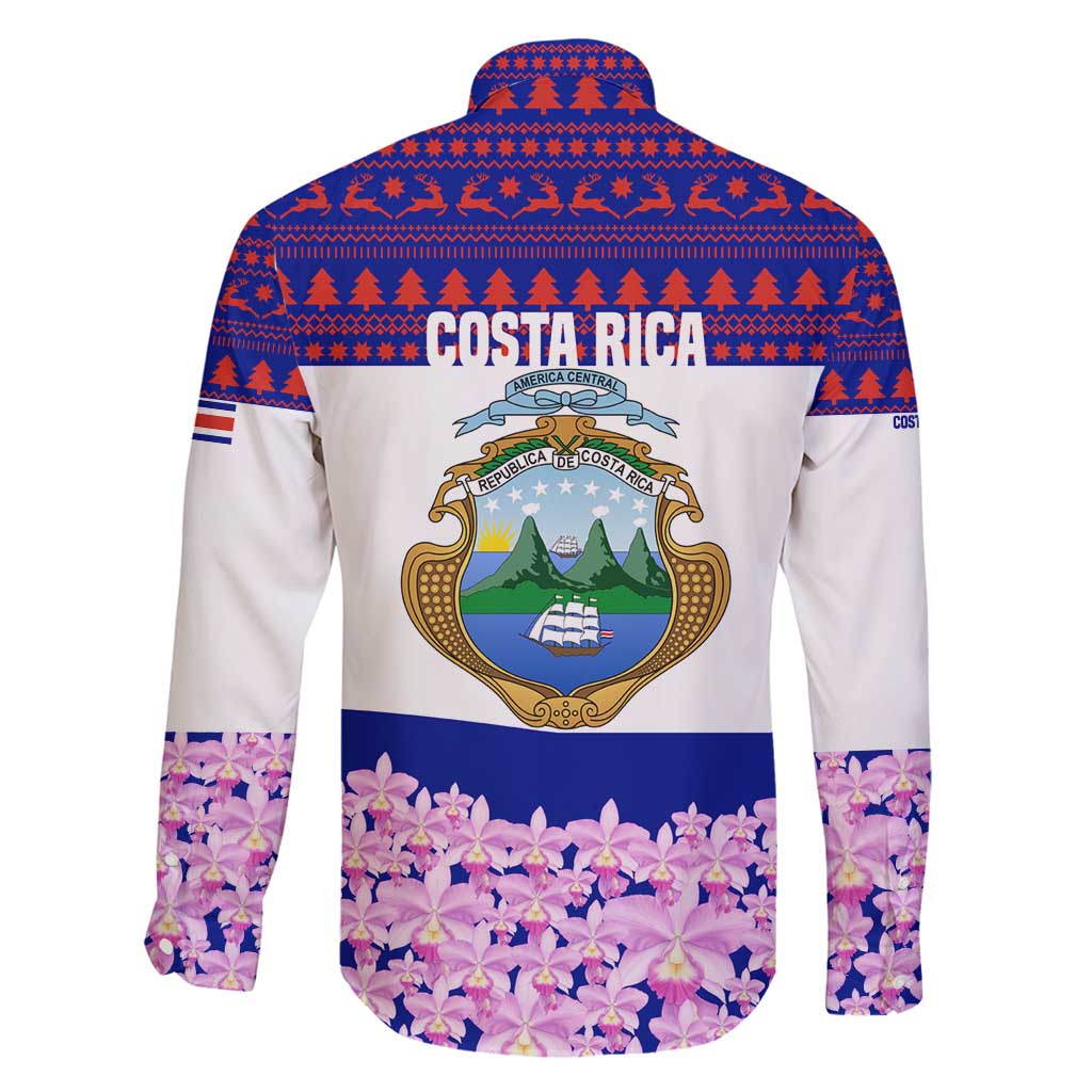 Costa Rica Christmas Family Matching Off Shoulder Short Dress and Hawaiian Shirt with Santa Claus Pink Orchid Tree National Emblem and Festive Pattern Design - Wonder Print Shop