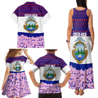 Costa Rica Christmas Family Matching Tank Maxi Dress and Hawaiian Shirt with Santa Claus Pink Orchid Tree National Emblem and Festive Pattern Design - Wonder Print Shop