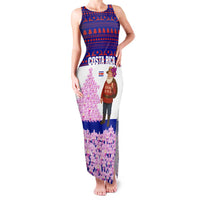 Costa Rica Christmas Family Matching Tank Maxi Dress and Hawaiian Shirt with Santa Claus Pink Orchid Tree National Emblem and Festive Pattern Design - Wonder Print Shop