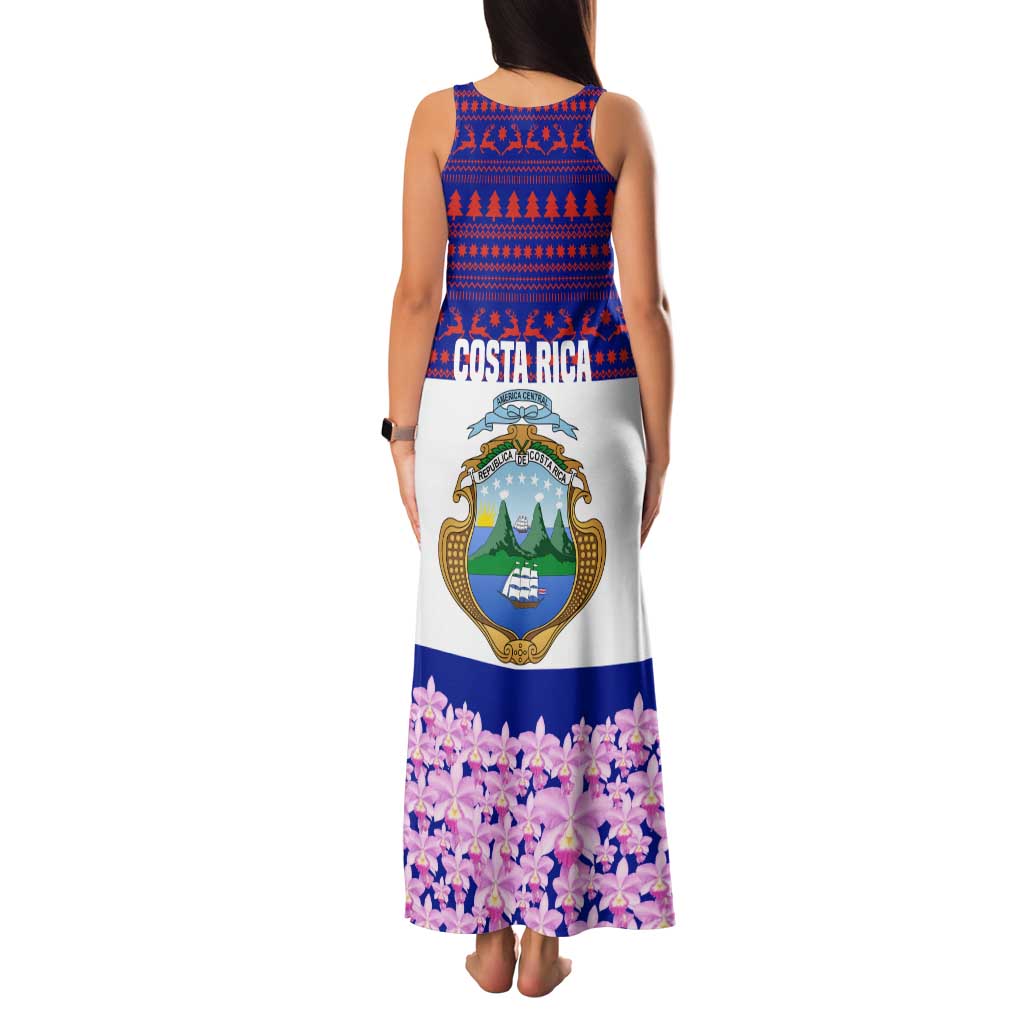 Costa Rica Christmas Family Matching Tank Maxi Dress and Hawaiian Shirt with Santa Claus Pink Orchid Tree National Emblem and Festive Pattern Design - Wonder Print Shop
