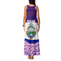 Costa Rica Christmas Family Matching Tank Maxi Dress and Hawaiian Shirt with Santa Claus Pink Orchid Tree National Emblem and Festive Pattern Design - Wonder Print Shop