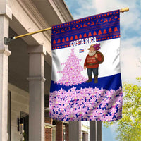 Costa Rica Christmas Garden Flag with Santa Claus Pink Orchid Tree National Emblem and Festive Pattern Design - Wonder Print Shop