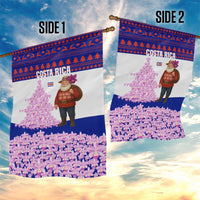 Costa Rica Christmas Garden Flag with Santa Claus Pink Orchid Tree National Emblem and Festive Pattern Design - Wonder Print Shop