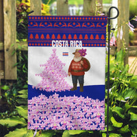 Costa Rica Christmas Garden Flag with Santa Claus Pink Orchid Tree National Emblem and Festive Pattern Design - Wonder Print Shop