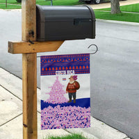 Costa Rica Christmas Garden Flag with Santa Claus Pink Orchid Tree National Emblem and Festive Pattern Design - Wonder Print Shop