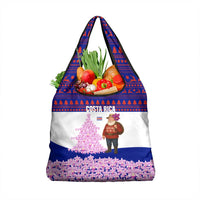 Costa Rica Christmas Grocery Bag with Santa Claus Pink Orchid Tree National Emblem and Festive Pattern Design - Wonder Print Shop