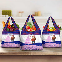 Costa Rica Christmas Grocery Bag with Santa Claus Pink Orchid Tree National Emblem and Festive Pattern Design - Wonder Print Shop