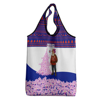 Costa Rica Christmas Grocery Bag with Santa Claus Pink Orchid Tree National Emblem and Festive Pattern Design - Wonder Print Shop