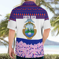 Costa Rica Christmas Hawaiian Shirt with Santa Claus Pink Orchid Tree National Emblem and Festive Pattern Design - Wonder Print Shop