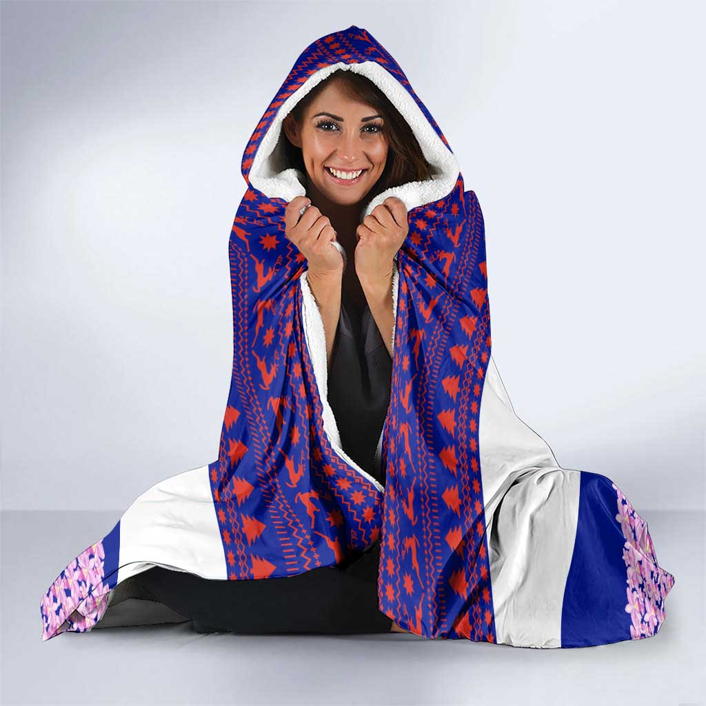 Costa Rica Christmas Hooded Blanket with Santa Claus Pink Orchid Tree National Emblem and Festive Pattern Design - Wonder Print Shop