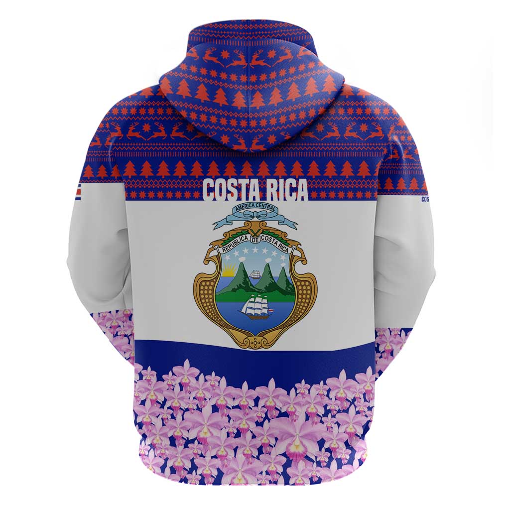 Costa Rica Christmas Hoodie with Santa Claus Pink Orchid Tree National Emblem and Festive Pattern Design - Wonder Print Shop