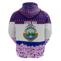 Costa Rica Christmas Hoodie with Santa Claus Pink Orchid Tree National Emblem and Festive Pattern Design - Wonder Print Shop