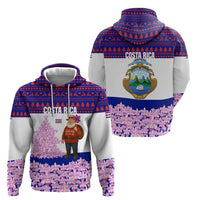 Costa Rica Christmas Hoodie with Santa Claus Pink Orchid Tree National Emblem and Festive Pattern Design - Wonder Print Shop