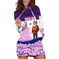 Costa Rica Christmas Hoodie Dress with Santa Claus Pink Orchid Tree National Emblem and Festive Pattern Design - Wonder Print Shop