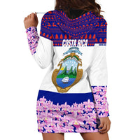Costa Rica Christmas Hoodie Dress with Santa Claus Pink Orchid Tree National Emblem and Festive Pattern Design - Wonder Print Shop