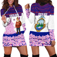 Costa Rica Christmas Hoodie Dress with Santa Claus Pink Orchid Tree National Emblem and Festive Pattern Design - Wonder Print Shop