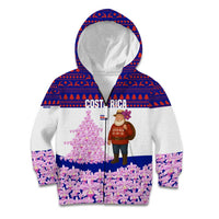 Costa Rica Christmas Kid Hoodie with Santa Claus Pink Orchid Tree National Emblem and Festive Pattern Design - Wonder Print Shop