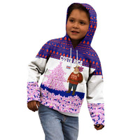 Costa Rica Christmas Kid Hoodie with Santa Claus Pink Orchid Tree National Emblem and Festive Pattern Design - Wonder Print Shop