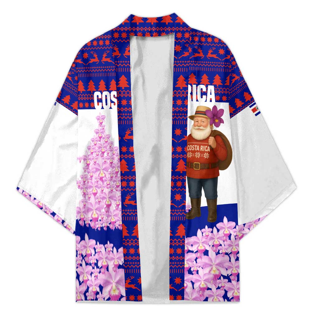 Costa Rica Christmas Kimono with Santa Claus Pink Orchid Tree National Emblem and Festive Pattern Design - Wonder Print Shop