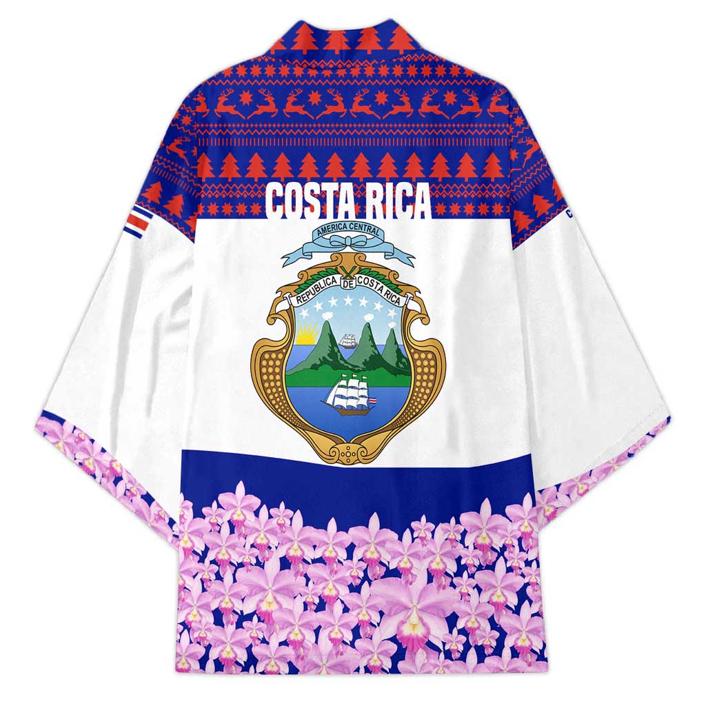 Costa Rica Christmas Kimono with Santa Claus Pink Orchid Tree National Emblem and Festive Pattern Design - Wonder Print Shop