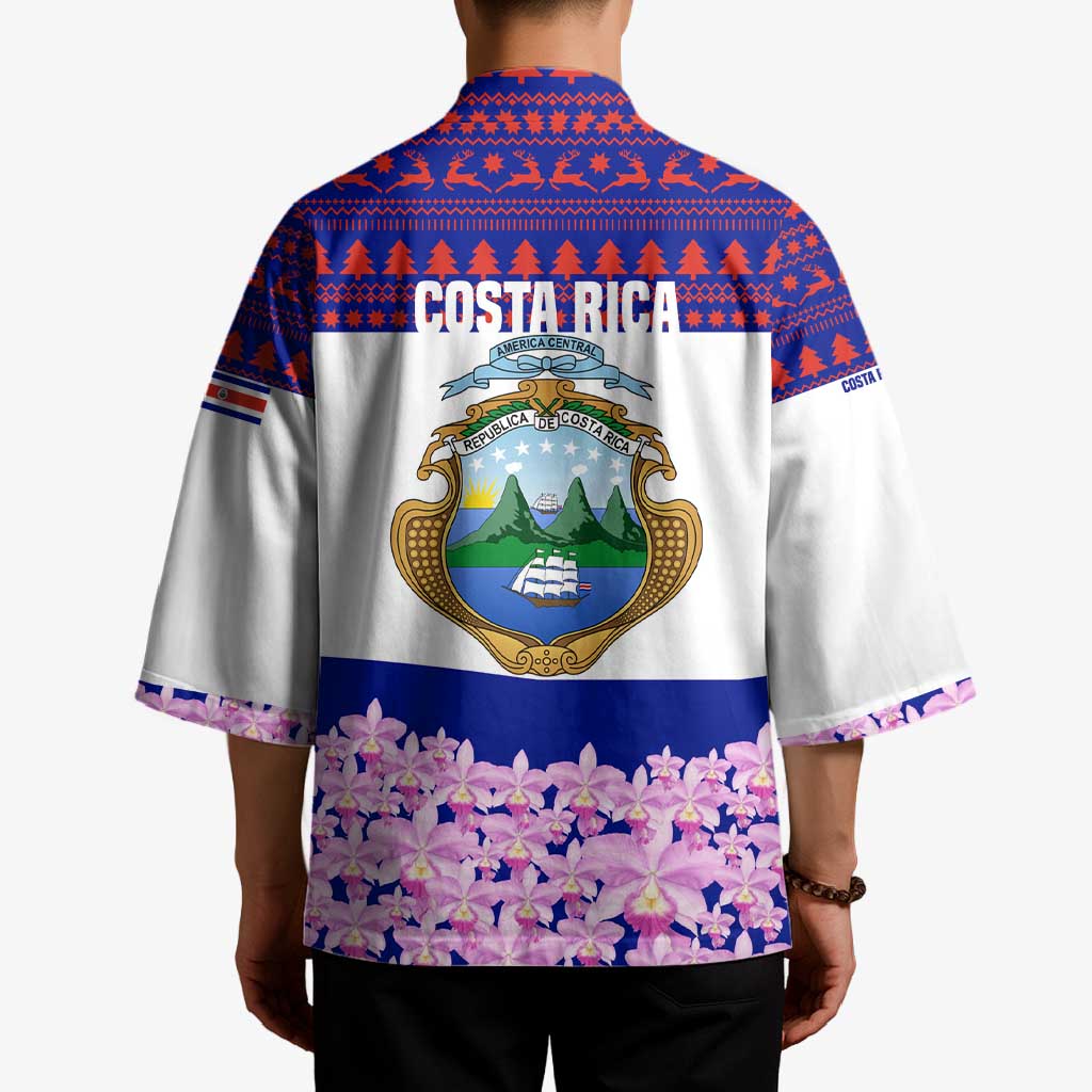 Costa Rica Christmas Kimono with Santa Claus Pink Orchid Tree National Emblem and Festive Pattern Design - Wonder Print Shop