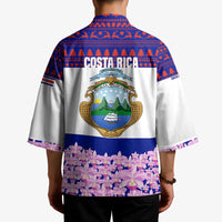 Costa Rica Christmas Kimono with Santa Claus Pink Orchid Tree National Emblem and Festive Pattern Design - Wonder Print Shop