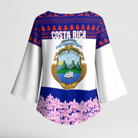 Costa Rica Christmas Kimono Sleeve Blouse with Santa Claus Pink Orchid Tree National Emblem and Festive Pattern Design - Wonder Print Shop