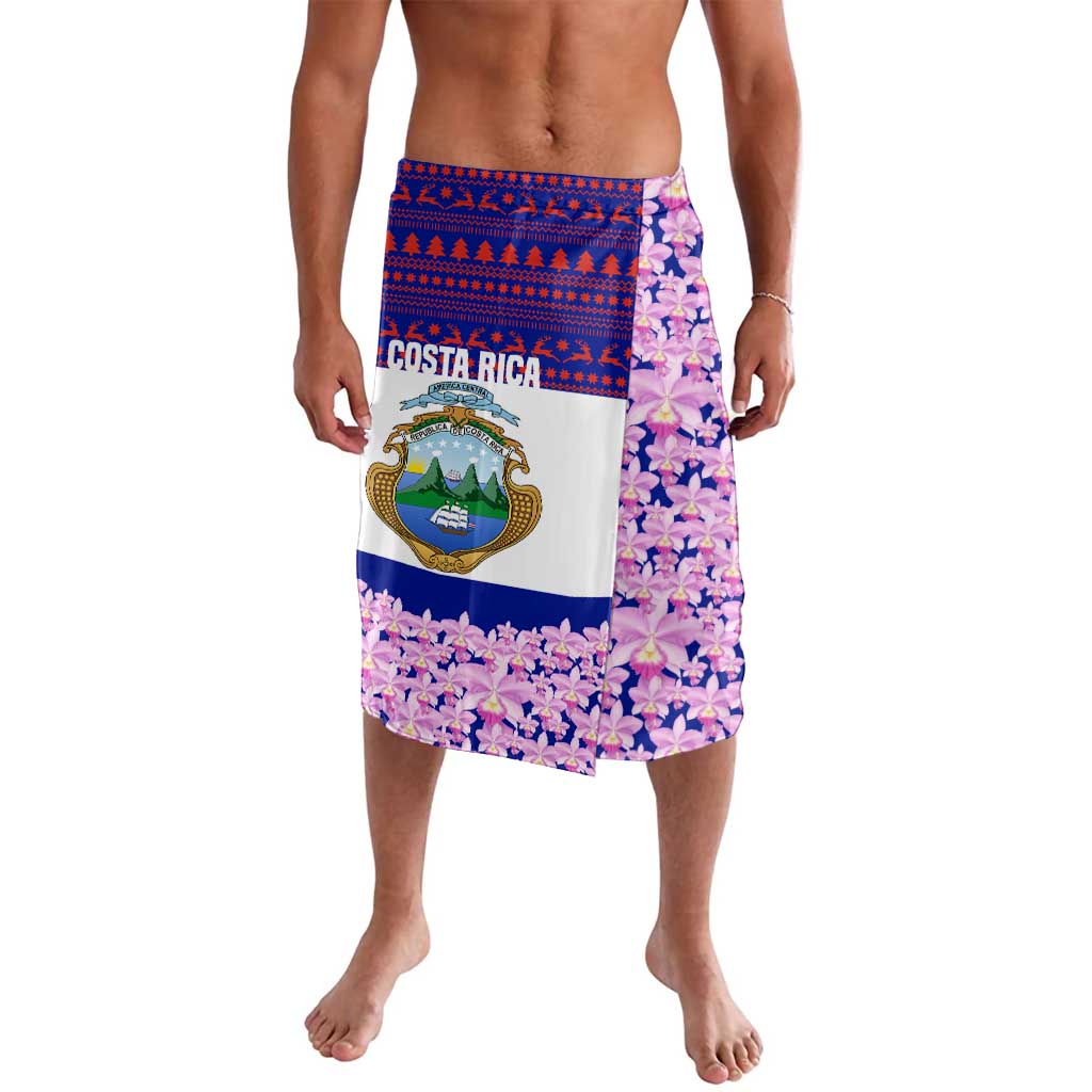 Costa Rica Christmas Lavalava with Santa Claus Pink Orchid Tree National Emblem and Festive Pattern Design - Wonder Print Shop