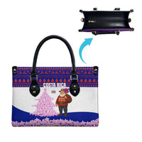 Costa Rica Christmas Leather Bag with Santa Claus Pink Orchid Tree National Emblem and Festive Pattern Design - Wonder Print Shop