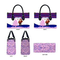 Costa Rica Christmas Leather Bag with Santa Claus Pink Orchid Tree National Emblem and Festive Pattern Design - Wonder Print Shop