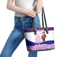 Costa Rica Christmas Leather Tote Bag with Santa Claus Pink Orchid Tree National Emblem and Festive Pattern Design - Wonder Print Shop