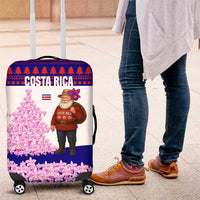 Costa Rica Christmas Luggage Cover with Santa Claus Pink Orchid Tree National Emblem and Festive Pattern Design - Wonder Print Shop