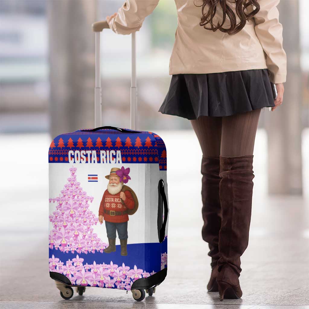Costa Rica Christmas Luggage Cover with Santa Claus Pink Orchid Tree National Emblem and Festive Pattern Design - Wonder Print Shop