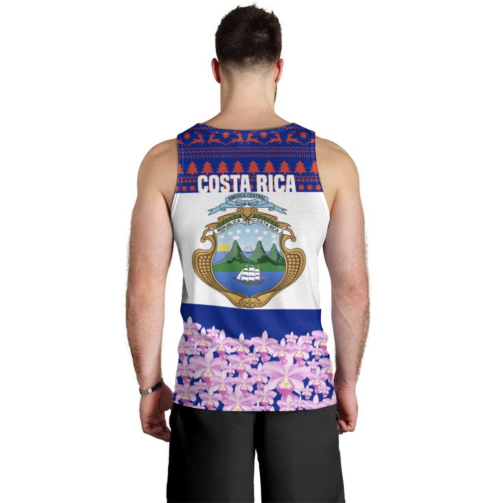 Costa Rica Christmas Men Tank Top with Santa Claus Pink Orchid Tree National Emblem and Festive Pattern Design - Wonder Print Shop
