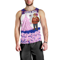 Costa Rica Christmas Men Tank Top with Santa Claus Pink Orchid Tree National Emblem and Festive Pattern Design - Wonder Print Shop