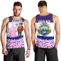 Costa Rica Christmas Men Tank Top with Santa Claus Pink Orchid Tree National Emblem and Festive Pattern Design - Wonder Print Shop