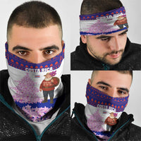 Costa Rica Christmas Neck Gaiter with Santa Claus Pink Orchid Tree National Emblem and Festive Pattern Design - Wonder Print Shop