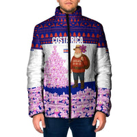 Costa Rica Christmas Padded Jacket with Santa Claus Pink Orchid Tree National Emblem and Festive Pattern Design - Wonder Print Shop