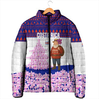 Costa Rica Christmas Padded Jacket with Santa Claus Pink Orchid Tree National Emblem and Festive Pattern Design - Wonder Print Shop