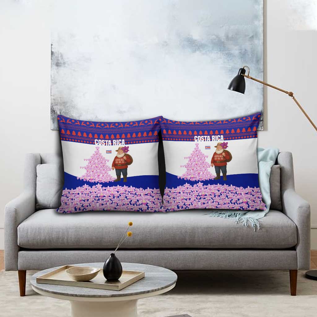 Costa Rica Christmas Pillow Cover with Santa Claus Pink Orchid Tree National Emblem and Festive Pattern Design - Wonder Print Shop