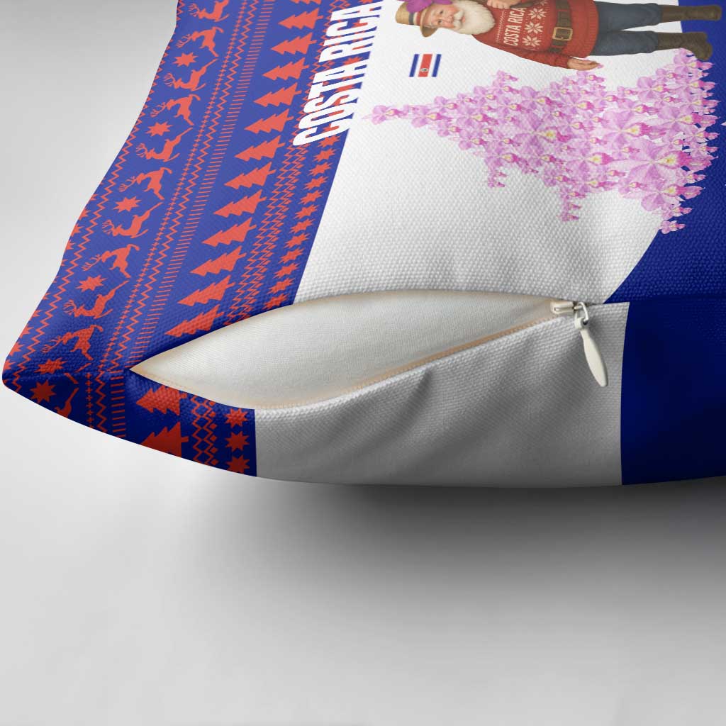 Costa Rica Christmas Pillow Cover with Santa Claus Pink Orchid Tree National Emblem and Festive Pattern Design - Wonder Print Shop