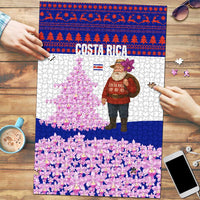 Costa Rica Christmas Puzzle with Santa Claus Pink Orchid Tree National Emblem and Festive Pattern Design - Wonder Print Shop