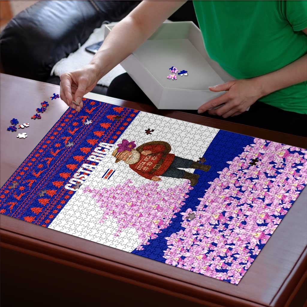 Costa Rica Christmas Puzzle with Santa Claus Pink Orchid Tree National Emblem and Festive Pattern Design - Wonder Print Shop