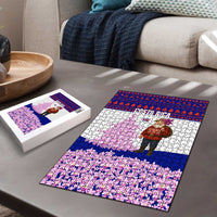 Costa Rica Christmas Puzzle with Santa Claus Pink Orchid Tree National Emblem and Festive Pattern Design - Wonder Print Shop
